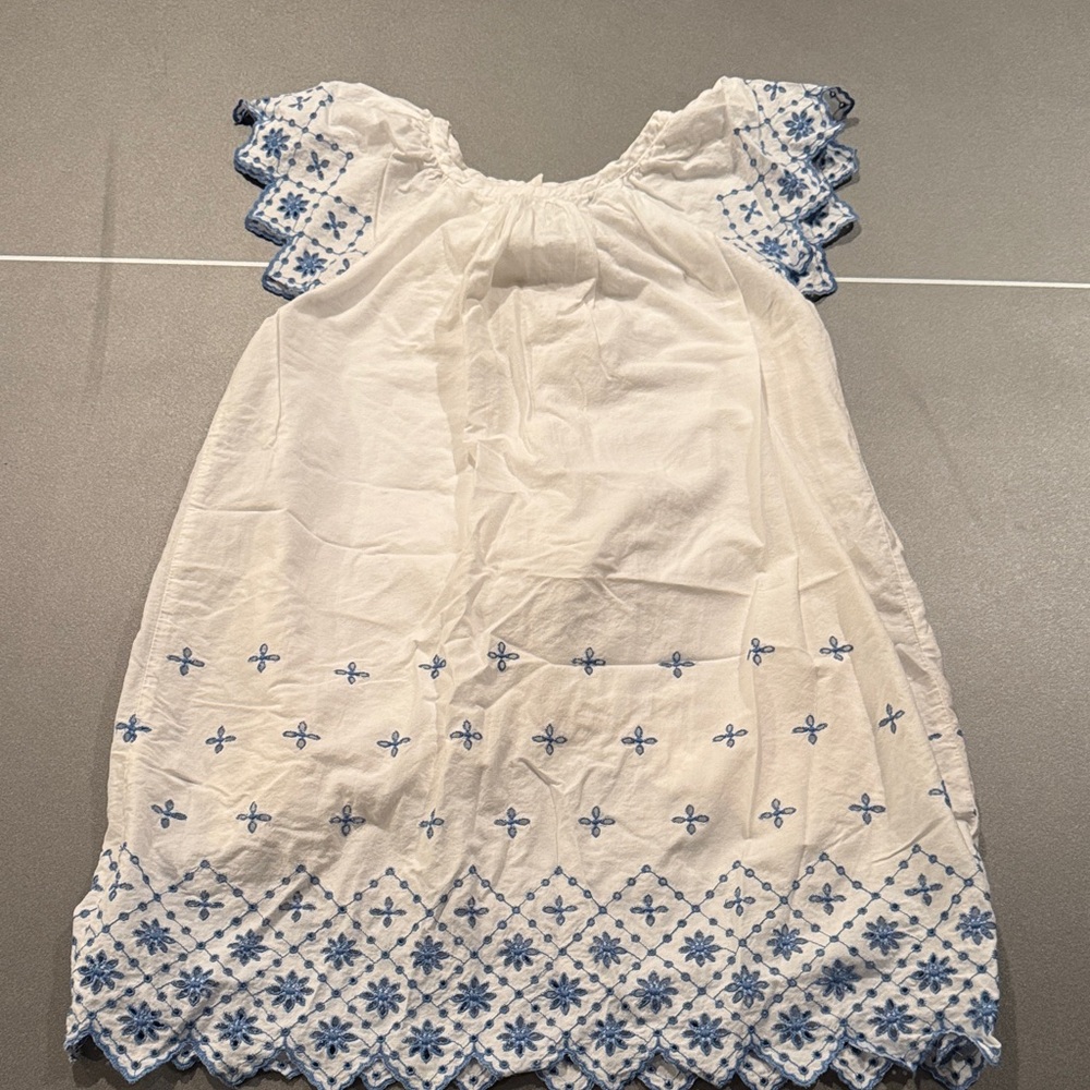 GAP Kids White Dress with Blue Embroidery